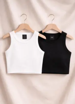Cotton Blend Solid Top for Women (White & Black, S) (Pack of 2)